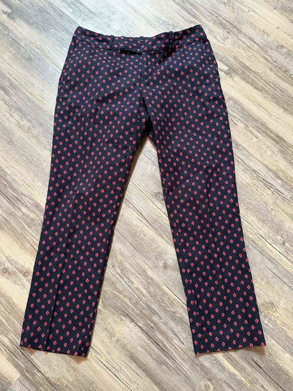Banana Republic Ryan Fit Ankle Pants Women 4 Navy Red Diamond Flat Front
